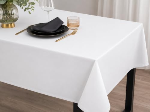 Tablecloth 100% Cotton Table Cloth (White, 120 x 200) - Natural product, free from harmful substances, easy to clean, durable, for living room, balcony and garden
