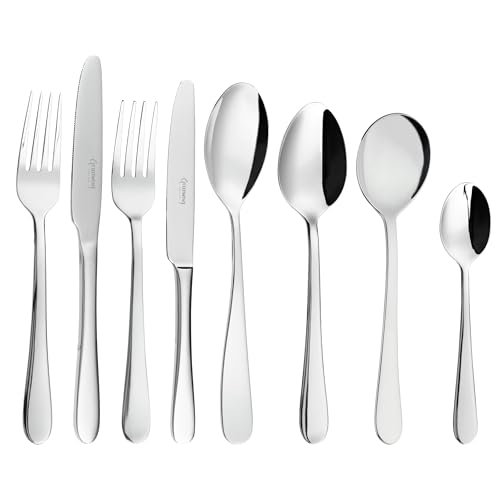 Grunwerg Windsor Carded 44-Piece Boxed Mirror Cutlery Set 44BXWDR, 18/0 Stainless Steel, Silver
