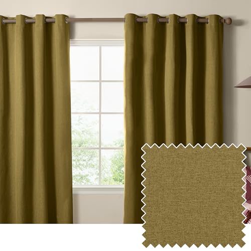 furn. The Ultimate Blackout Textured Eyelet Curtain Pair – Double Sided Woven Light Blocking Lined Curtains (Forest – Width 168 x Drop 183cm)