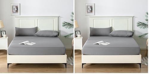 Good Nite Single Fitted Sheet Bed Sheets 25CM Extra Deep Pocket Soft and Breathable Fitted Bedding Sheets (Dark Gray, Single) (Pack of 2)