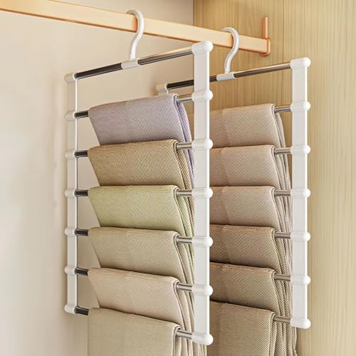 SEVEN LUCKY LIGHT Pants Hangers Space Saving Cloud Ladder Design 2 Packs for 12 Pants Leggings or More Scarves Ties Sheets