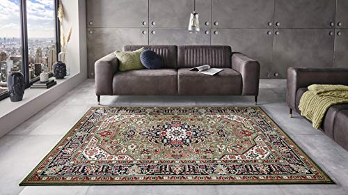 Nouristan Oriental Short Pile Rug Skazar Isfahan Green 120 x 170 cm
