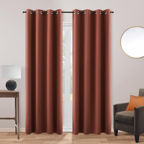 KOUFALL Blackout Curtains 96 Inches Long for Living Room 2 Panels Set Grommet Western Room Decor Darkening Thermal Window Curtain Drapes for Bedroom 96 Inch Length,Burnt Orange Terracotta Rust