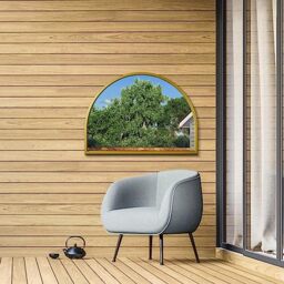"MirrorOutlet The Arcus - Gold Metal Framed Modern Arched Garden Wall Mirror 49"" X 35"" (125CM X 90CM) Black. 2cm Wide Frame and 3cm Deep."