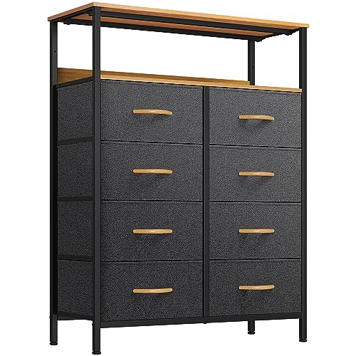 YITAHOME Chest of Drawer Bedroom with 8 Drawers Storage Unit Steel Frame Wood Top Fabric Dresser for Bedroom Living room,Closet,Dark Gray