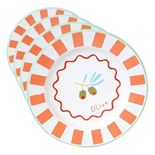 Talking Tables Bon Appetit Handmade Enamel Dinner Plate with Olive Design - Durable, Lightweight, Perfect for Outdoor Dining, Picnic, Camping, Beach - Stylish Summer Tableware Dishwasher Safe 25cm