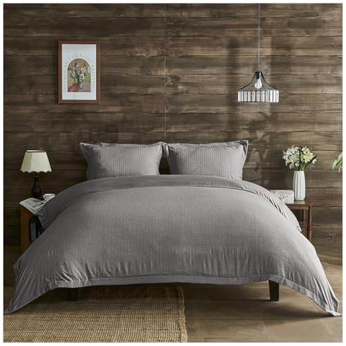 GC GAVENO CAVAILIA Luxury Kingsize Duvet Cover Set - Hypoallergenic Striped Bedding Sets King Size with Pillowcases - Soft, Anti-Allergic Polyester Comforter Cover (230 x 220 cm) - Grey