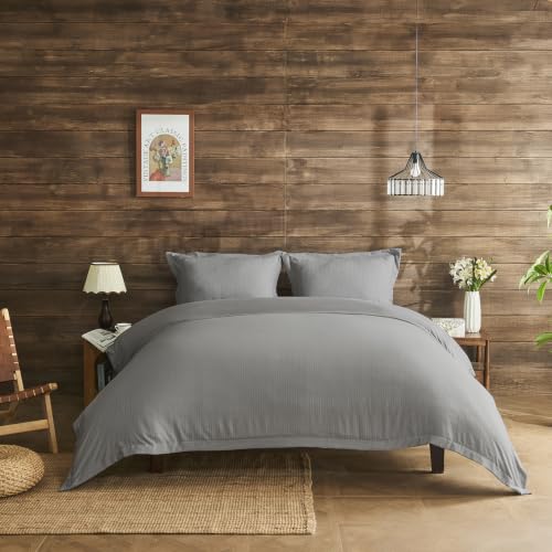 GC GAVENO CAVAILIA Luxury Kingsize Duvet Cover Set - Hypoallergenic Striped Bedding Sets King Size with Pillowcases - Soft, Anti-Allergic Polyester Comforter Cover (230 x 220 cm) - Grey