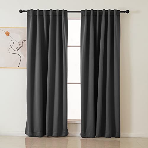"Pickluc Blackout Curtains 84 Inches Long 2 Panels, Black Out Drapes for Bedroom or Living Room, Back Tab and Rod Pocket Top, Set of Two, Dark Grey, 52"" Wide and 84"" Length."