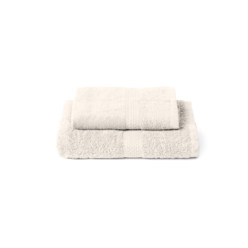 Caleffi Cotton Bidet and Face Towel Set, Wash-resistant Towels, Includes 1 Face Towel 55 x 100 cm and 1 Guest Bidet Towel 40 x 60 cm, 2 Piece Towels, Vanilla