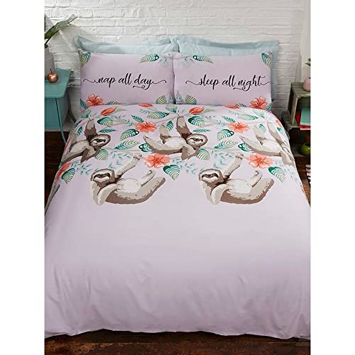 Rapport Home Rapport Cute Sloths Novelty Duvet Cover Bed Set, Polycotton, Lilac,2 pieces, Single