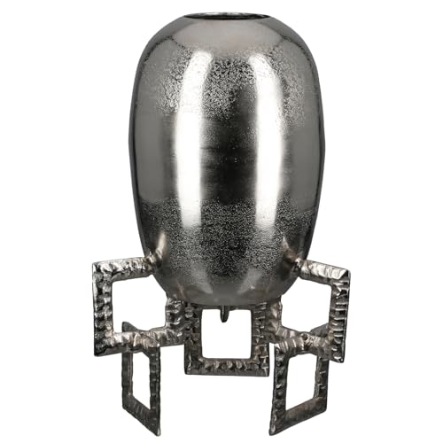 GILDE Rocket Aluminium Vase - Round - Textured - Silver - Height 40 cm x Width 25 cm - Waterproof Flower Vase