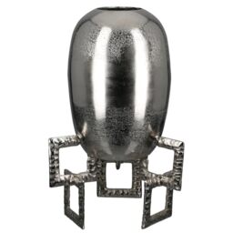 GILDE Rocket Aluminium Vase - Round - Textured - Silver - Height 40 cm x Width 25 cm - Waterproof Flower Vase