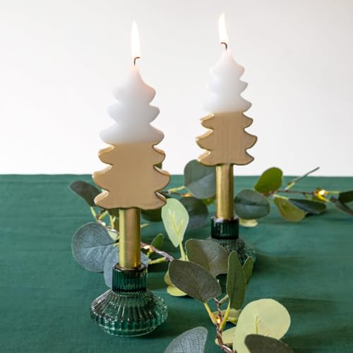 Christmas Tree Shaped Candles - White & Gold Perfect for The Dinner Table or Fireplace - Ideal Xmas Gift - Use as Home Décor, Stocking Filler Unscented - Size 22cm Burn time: 8 Hours 2pack