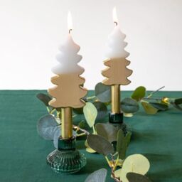 Christmas Tree Shaped Candles - White & Gold Perfect for The Dinner Table or Fireplace - Ideal Xmas Gift - Use as Home Décor, Stocking Filler Unscented - Size 22cm Burn time: 8 Hours 2pack