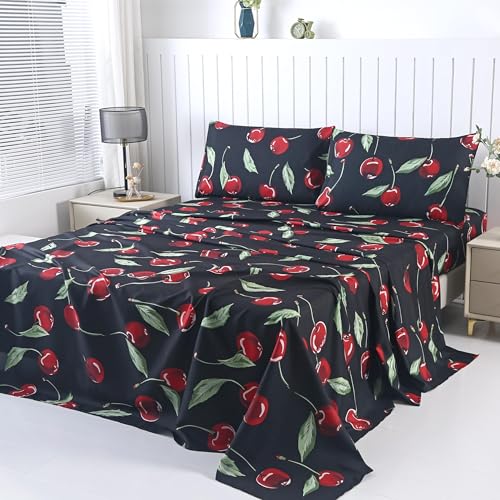 SDIII 4PCS Red Cherry Bed Sheets Set Twin, Microfiber Cherry Twin Bed Sheets for Girls Boys Kids and Teens, Cherry Bedding Sheet Twin on Amazon