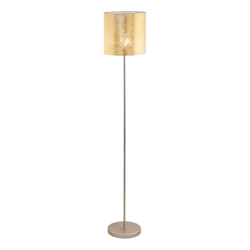 Eglo Viserbella Vintage Floor Lamp, Steel and Fabric in Champagne and Gold Coloured Standing Light, Living Room Lighting, E27 Socket, incl. Foot Switch