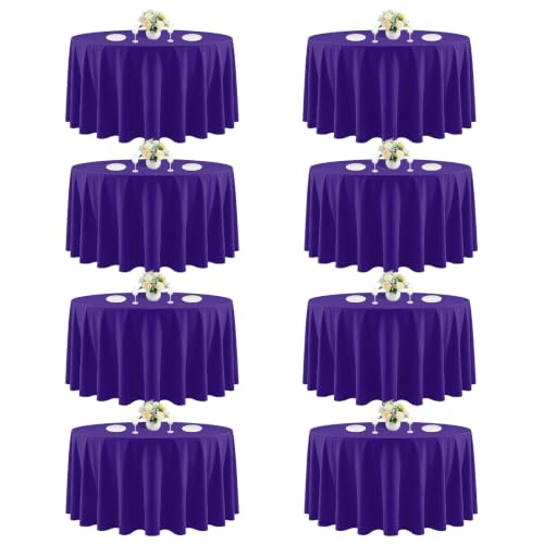 CKIKU 120 Inch Purple Round Tablecloth, 8 Pack - Wrinkle Resistant, For 4Ft-7Ft Round Table, Polyester Fabric, Washable Table Cloth, For Dining Wedding Party Buffet