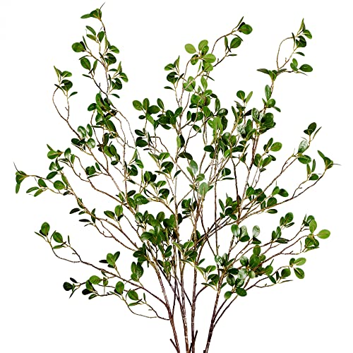 Sggvecsy 43?????? 4Pcs Artificial Ficus Branches Faux Leaf Spray Green Eucalytus Branches Artificial Greenery Stems Fake Ficus Twig Plants for Home Office Wedding Vase Filler Shop Decoration