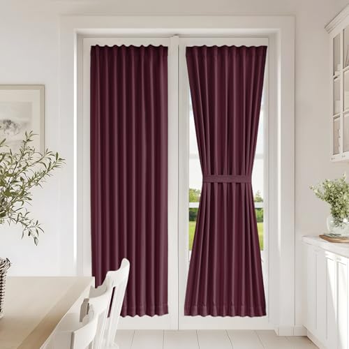 Vatge Thermal Insulated Blackout Front Door Curtains - Self Adhesive Door Blind Panel for French/Patio Door, 1 Panel, W25 x L72, Burgundy