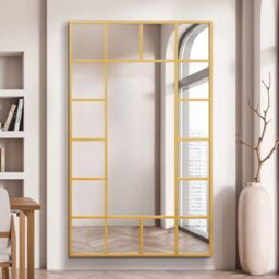 "MirrorOutlet The Fenestra - Gold Modern Modern Leaner and Wall Mirror 71"" X 43"" (180CM X 110CM) Silver Mirror Glass with Black Metal Frame. Landscape or Portrait."