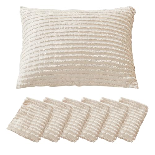 WARMDERN Beige Pillow Covers Queen Standard Pillow Cases Soft Microfiber Pillow Cases Set of 6 Boho Textured Pillowcase with Envelope Closure(Beige, Queen/Standard, 6 Pack)