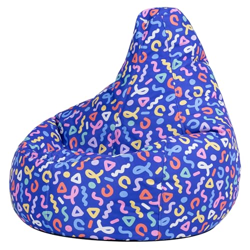 Bean Bag Bazaar Confetti Kids Bean Bag, Blue, Water Resistant, Gaming Chair for Kids, Beanbag for Indoor and Outdoor Use with Filling Included, Childs Chair ideal for Bedroom, Playroom, Garden
