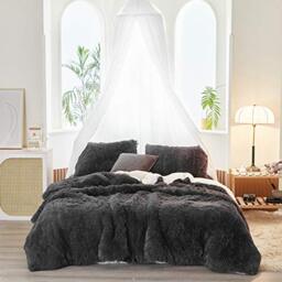 Joyreap Plush Shaggy Comforter Set, King Size Luxury Faux Fur Crystal Velvet Bedding Set for All Season (Dark Gray, 100x88 inches)