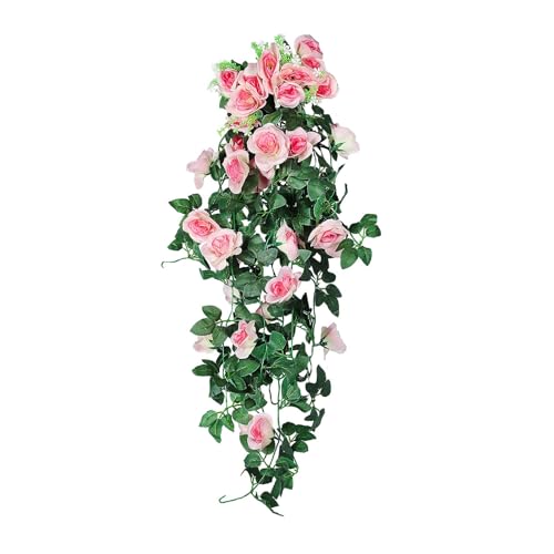 REUTMS 2PCS Artificial Rose Garlands Fake Hanging Flowers for Outdoors - 37in,Silk Floral Ivy Plants,for Home,Room,Garden,Wedding,Bridal,Valentine's Mother's Day,Indoor,Party Decor(Light Pink)