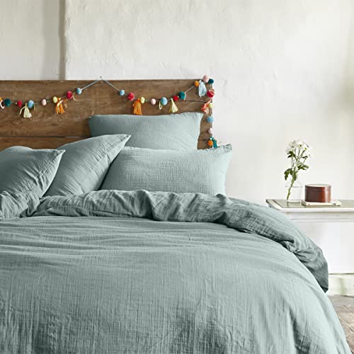 Essix Double Washed Cotton Gauze Duvet Cover, Tenderness, Celadon Blue, 200 x 200 cm,