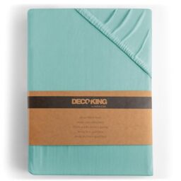 DecoKing Fitted Sheet Double 100% Combed Cotton Soft Jersey Bed Sheet 120x200-140x200 cm Light Turquoise Amber