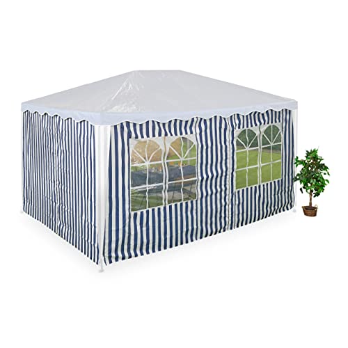 Relaxdays Gazebo Side Panels, 2x Set, 3x4m, Waterproof, Easy Fastener, Roof, Party Tent, Plastic, Window, Blue/White