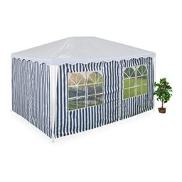 Relaxdays Gazebo Side Panels, 2x Set, 3x4m, Waterproof, Easy Fastener, Roof, Party Tent, Plastic, Window, Blue/White