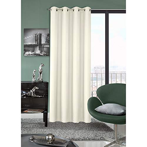 Eurofirany Creamy Curtain with Eyelets Plain Matt Smooth Plain Weave 140 g/m2 140 x 250 cm Pack of 1 Bright Modern Minimal Living Room Bedroom