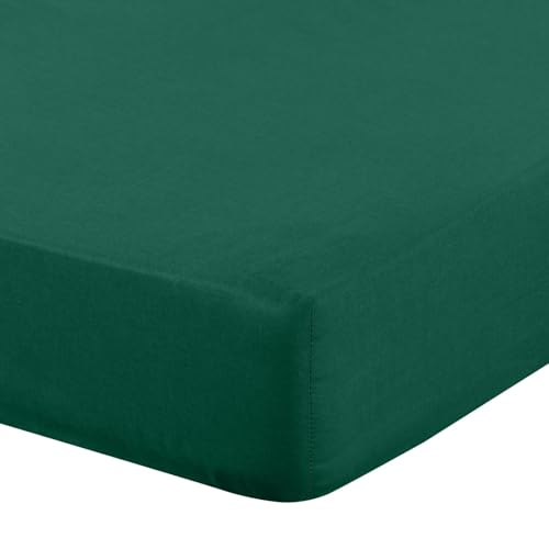 Eurofirany - Fitted Sheet 220 x 200 cm - Basic Cotton Flat Sheet with Elastic Band, Durable - for Thick Mattresses 30 cm Deep Pocket - Many Colours, Green