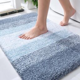 OLANLY Luxury Bathroom Rug Mat 24x16, Extra Soft and Absorbent Polyester Bath Rugs, Non-Slip Plush Shaggy Bath Carpet, Machine Wash Dry, Bath Mats for Bathroom Floor, Tub and Shower, Blue