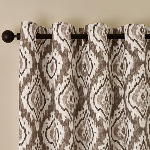 Pineapple Elephant Suri Geo 66x72 Inch Lined Eyelet Curtains Two Panels Natural