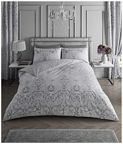 GC GAVENO CAVAILIA Luxury Jacquard Duvet Sets 3 Pieces, Reversible King Size Bedding Sets, Machine Washable Bed Cover, Grey