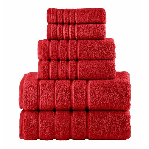 Elegant Comfort 6 Piece 4 Line Stripe Viscose Bath Towel Set, 100% Turkish Cotton, Highly Absorbent Bath Towels Includes 2 Washcloths, 2 Hand Towels and 2 Bath Towels (Red)