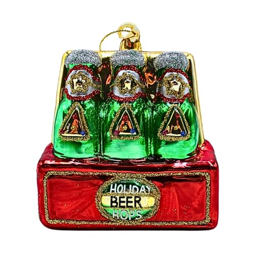 Dekohelden24 Lauschaer Lauscha Christmas Tree Decoration Bauble Glass Ornament Beer Carrier Glass Decoration Pack of 6 Beer in Colourful Lauscha L x W x H 8 x 4 x 10 cm