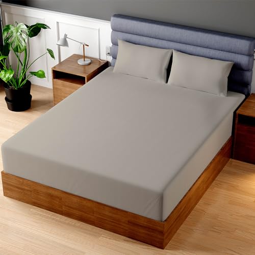 Superior Linen - Fitted Sheet, 100% Cotton 200 Thread Count, Cool Breathable Soft and Comfortable, Machine Wash and Dry (Full, Stone)