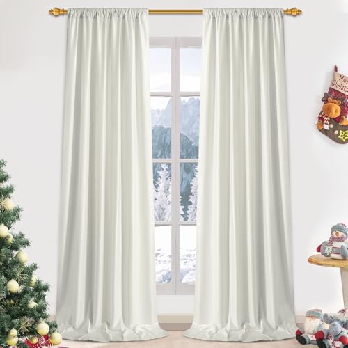 FRAMICS Velvet Curtains 84 inch Long, White Foil Print Curtains for Living Room, Blackout Drapes for Bedroom, Thermal Insulated Window Treatments Rod Pocket for Christmas Decor, 52x84 inch