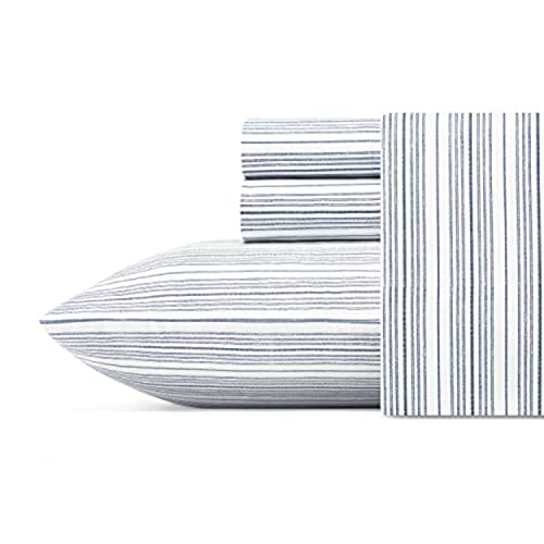 Nautica - King Size Sheets, Cotton Percale Bedding Set, Crisp & Cool, Coastal Bedding Set (Beaux Stripe Navy, King)