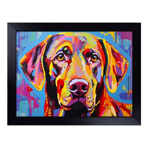 Lap Tray with Bean Bag Cushion, Labrador Retriever Pop Art - Handmade in the UK, Raised Wooden Edge, Padded Cushion, Heat-Resistant Wipe-Clean Surface, for Meals, Laptops and Crafts