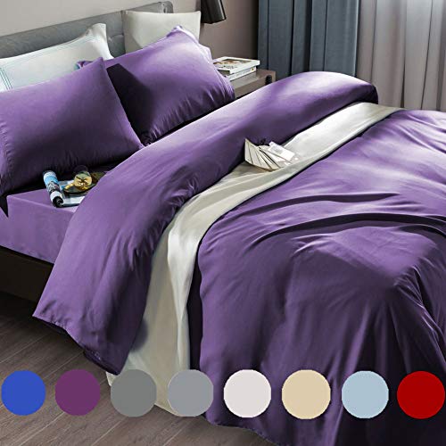 SONORO KATE Bed Sheet Set Super Soft Microfiber 1800 Thread Count Egyptian King Size Sheets Fit 18-24 Inch Deep Pocket Mattress Wrinkle and Hypoallergenic (Purple)