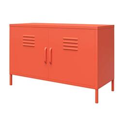 DHP Novogratz Cache 2 Door Metal Locker Accent Cabinet – Lockable Freestanding Metal Storage Sideboard Cupboard with Adjustable Shelves, Powder Coated Steel, Orange (100 x 40 x 64 cm)