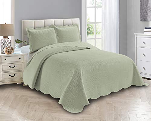 Linen Plus Luxury Oversized Coverlet Embossed Bedspread Set Solid Light Green Bed Cover New # Ashley