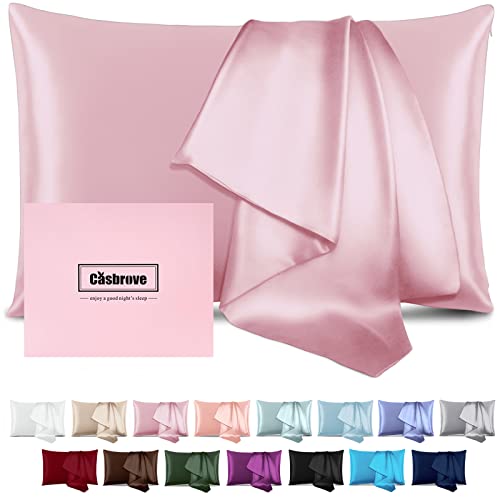 Silk Pillowcase for Hair and Skin - Mulberry Silk, Soft Breathable Smooth Both Sided With Zipper, Beauty Sleep Pillow Case for Gift (Standard, Pink)
