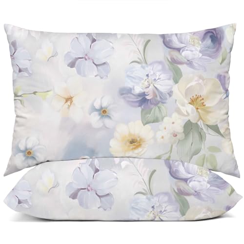 "YIYEA Pillow Cases Queen Size Set of 2, Ultra Soft Double Brushed Microfiber Pillowcases Queen, Floral Bed Pillow Covers, Fade Resistant, Easy Slip-On (20""x30"")"