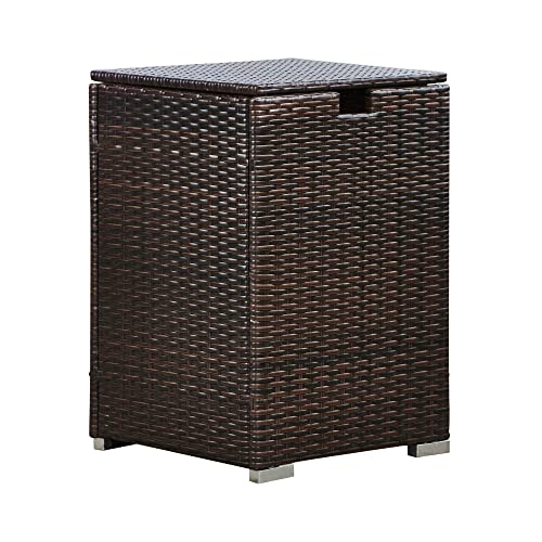 Teamson Home Outdoor Rattan Gas Bottle Tank Cover Storage Table, Brown - Garden Rattan Furniture